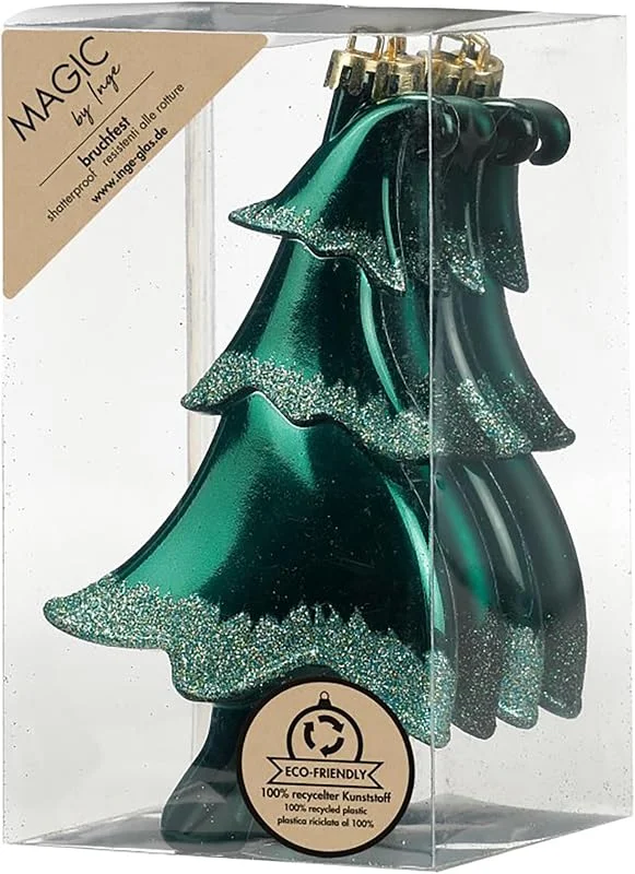 Besuche den Inge-glas-Store Christbaumschmuck Tannenbäume 14cm Kunststoff 4er Set - bruchsicher & mit Glitzer - Christbaumkugeln für Weihnachtsbaum - Weihnachtsbaumkugeln & Weihnachtsbaumschmuck Grün - Noble Green — Weihnachtsdeko
