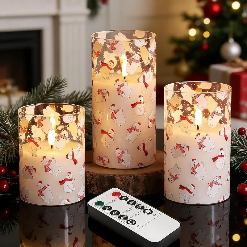 Besuche den Eywamage-Store Eywamage Bär Weihnachten Glas flammenlose Stumpenkerzen mit Fernbedienung — Kerzenlicht Abendessen