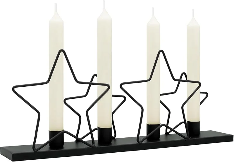 Besuche den Spetebo-Store Metall Kerzenständer mit Sternen schwarz - 39 x 16 cm - Advents Kerzenhalter für 4 Stabkerzen - Deko Kerzenleuchter für Stabkerzen Tafelkerzen für Weihnachten modern elegant — Advent und Tisch