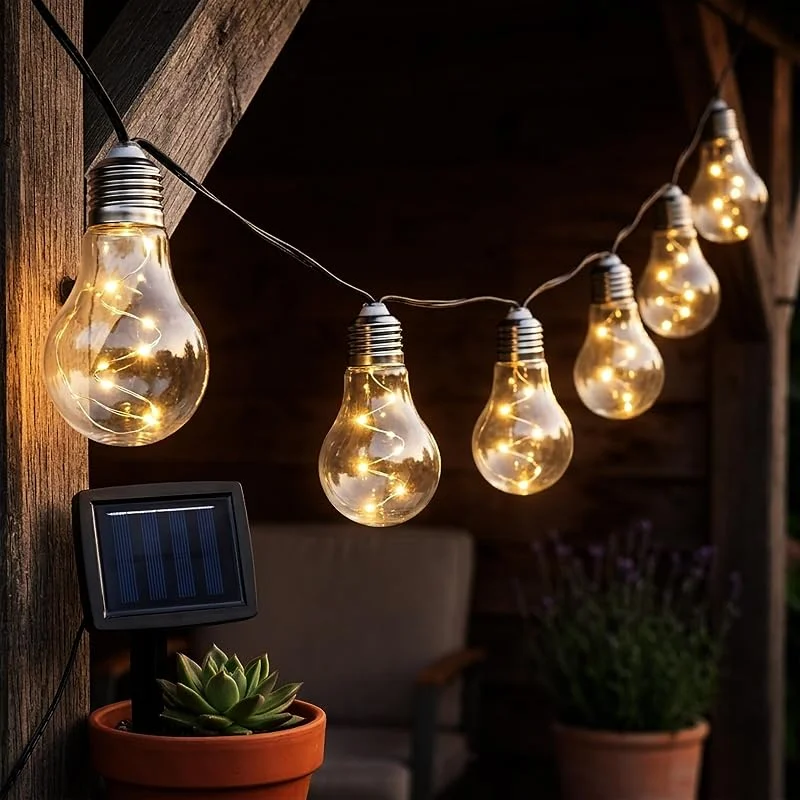 Besuche den Spetebo-Store Spetebo LED Solar Lichterkette 450 cm 10 Glühbirnen warm weiß 2 Modi — Weihnachtsbeleuchtung