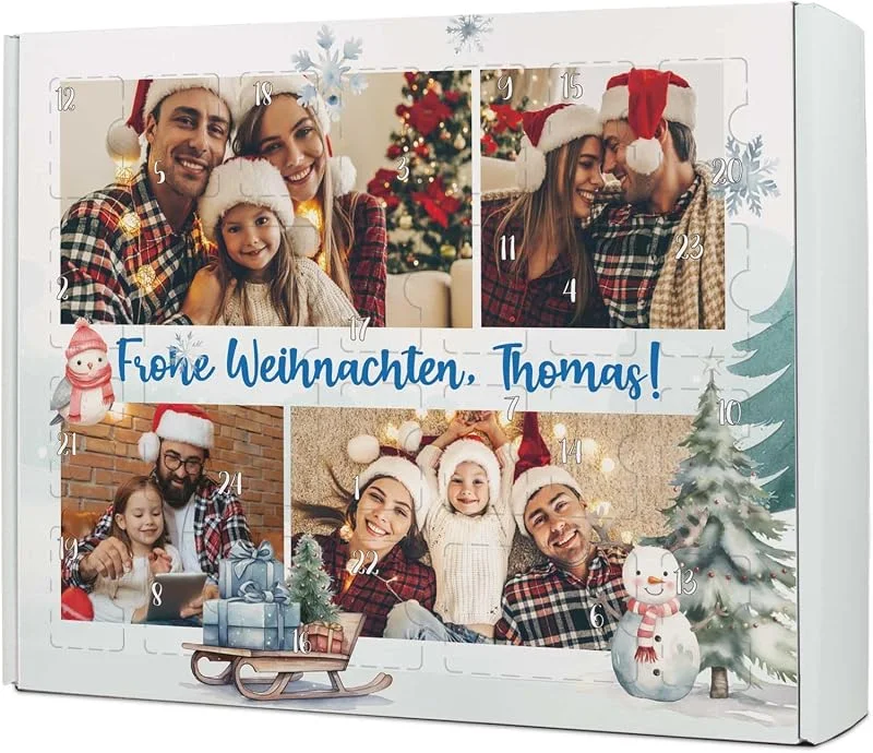 Besuche den GRAVURZEILE-Store GRAVURZEILE - DIY Adventskalender zum Befüllen - Fotocollage - Weihnachtskalender Personalisiert mit 4 Fotos - 24 Fächer, Nikolaus & Heiligabend extra groß - Steckanleitung inklusive — Advent und Tisch