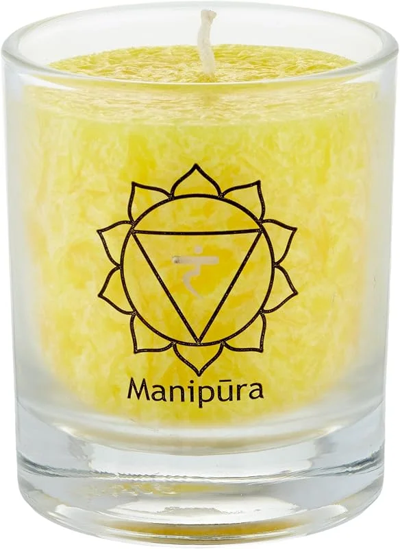 Marke: Palm Light 4041678004286 Chakra Kerze 4-er Set, Manipura-Chakra, Palmwachs-Kerze, Höhe 6 cm, Brenndauer Circa 15 Stunden, gelb — Kerzenlicht Abendessen