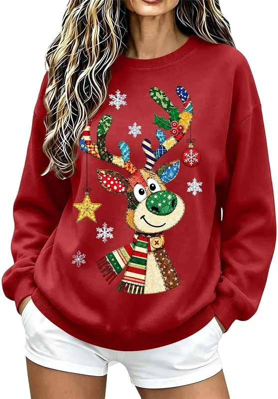 Marke: Wgtfot Weihnachtspullover Damen Lustige Elch Druck Pullover Modisch Weihnachten Sweatshirt Ugly Christmas Sweater Basic Rundhals Langarmshirt Locker Lässige Weihnachtspulli Teenager Mädchen Weihnachtsshirt — Weihnachtsmode