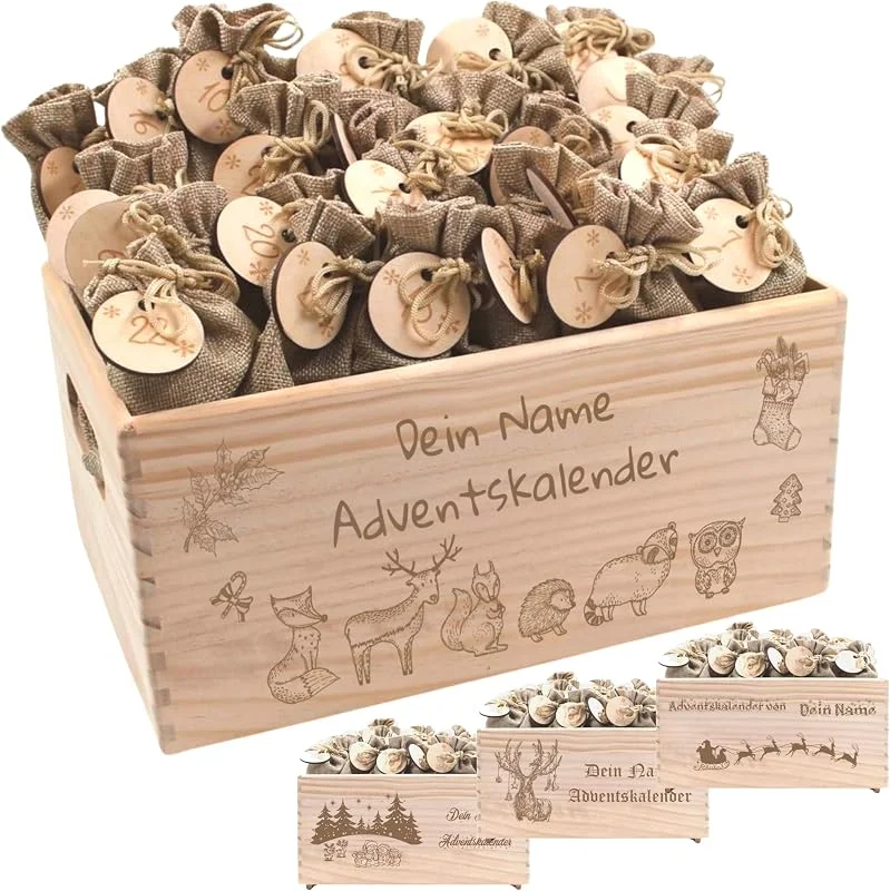 Besuche den die-veredler-Store Adventskalender mit Name, Adventskalender zum Befüllen, Adventskiste Kinder, Adventskalender Kinder, Adventskiste personalisiert, Weihnachtskalender aus Holz mit Namen Kinder und Erwachsene (klein) — Advent und Tisch