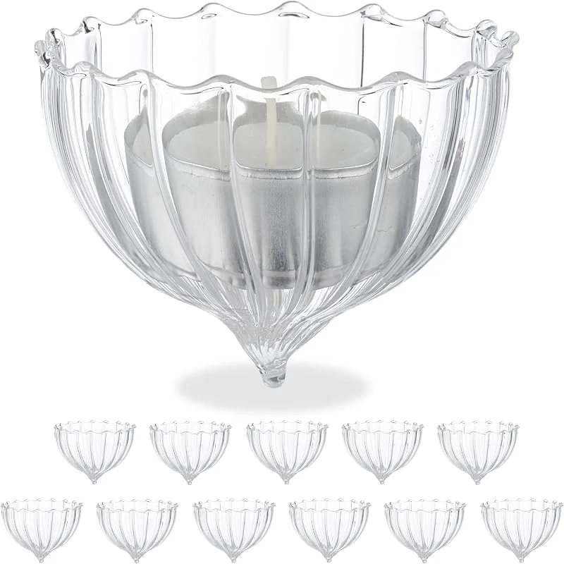 Besuche den Relaxdays-Store Relaxdays Teelichthalter schwimmend, 12er Set, Glas, Wasserdeko Hochzeit, Pool & Teich, Schwimmteelichter, transparent — Kerzenlicht Abendessen