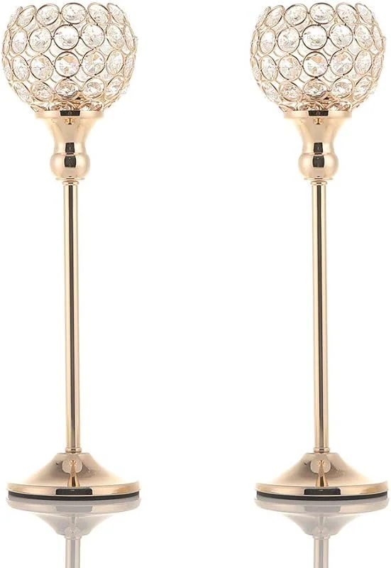 Besuche den VINCIGANT-Store Kristall-Kerzenleuchter-Set, Heim-Dekorationen, Kristall, Gold, 2pcs 35cm — Kerzenlicht Abendessen
