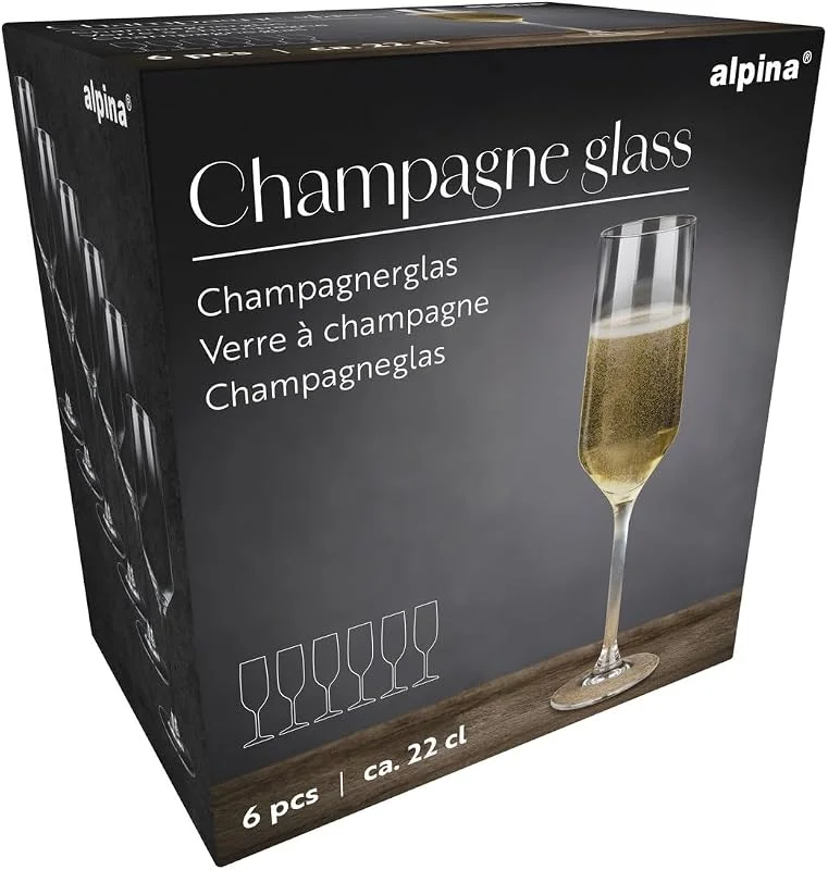 Besuche den alpina-Store alpina Champagnerglas 6er Set - 22 cl Fassungsvermögen - Transparentes Glas - Stielglas für Sekt und Champagner - Elegantes Design für festliche Anlässe - Höhe 23 cm - Transparent — Wein und Festtafel