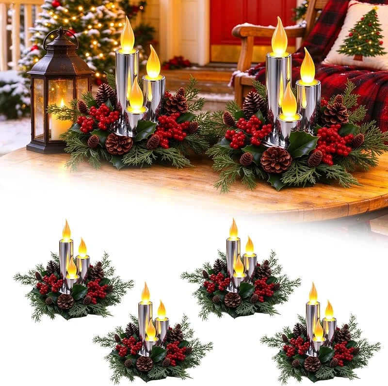 Marke: Yarteim Weihnachtskranz mit Flammenlose Kerzen, Weihnachtskerzen Flackernde Flamme — Advent und Tisch