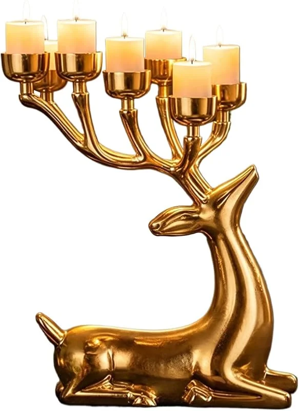 Marke: Generisch Rustikaler goldener Rentier-Kerzenhalter, Eingangsbereich, Party-Dekoration — Advent und Tisch