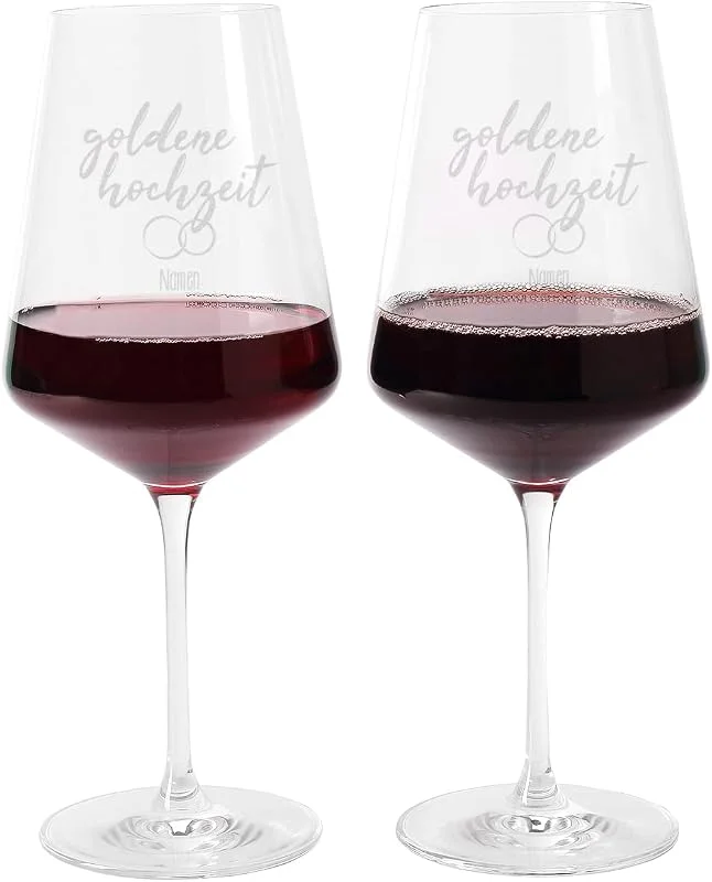 Besuche den Herz & Heim-Store Herz & Heim® hochwertige Leonardo Weingläser mit Gravur zur Goldenen Hochzeit mit Wunschnamen goldene Hochzeit — Wein und Festtafel
