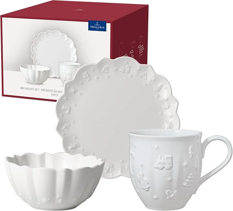Villeroy & Boch – Toy's Delight Royal Classic Frühstücks-Set 6 teilig Weiß, Spülmaschinenfest, Mikrowellensicher, Frühstücksset Toys Für 2 Personen, Weihnachtsgeschirr Toys, Premium Porcelain — Advent und Tisch