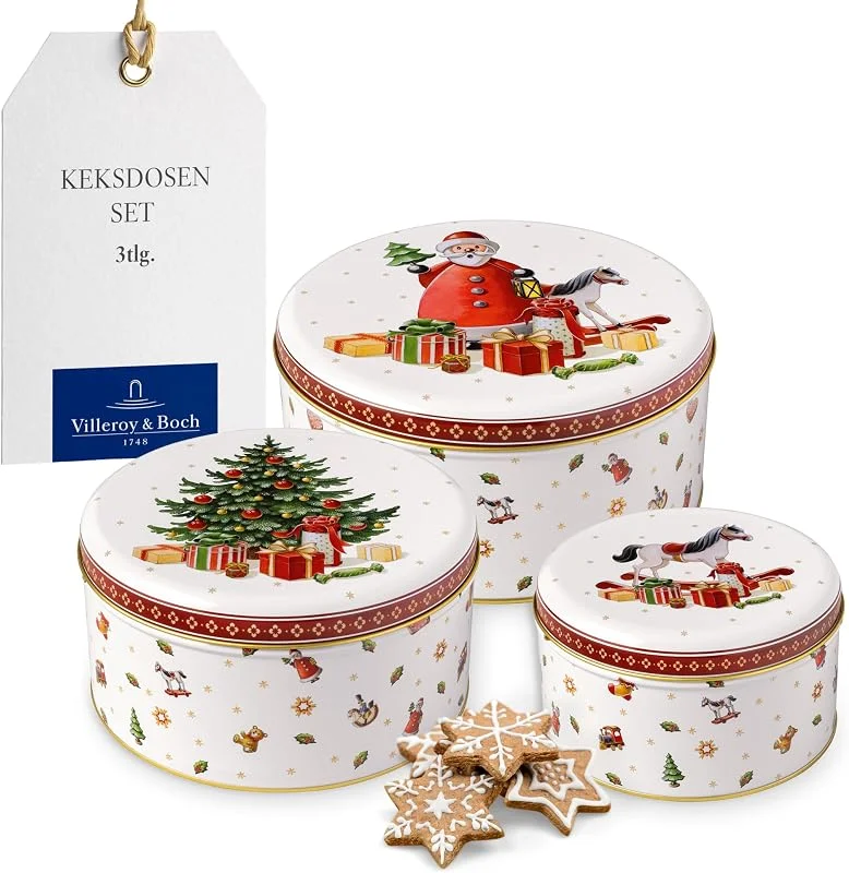 Villeroy & Boch – Winter Collage Keksdosen-Set 3 teilig Bunt, Gebäckdosen, Vorratsdosen, Plätzchendosen, Blechdosen, Keksdosen 3er Set, Weihnachtsdosen, Metall — Advent und Tisch