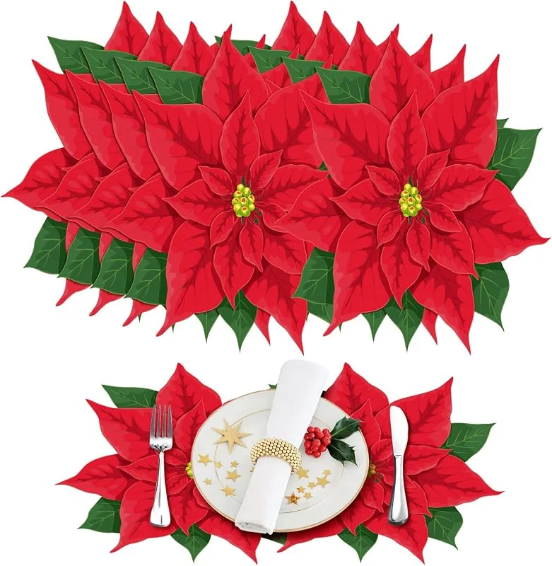 Marke: Teling Weihnachtliche Papier-Tischsets, Weihnachtsstern, Blume, Schneemann, Platzsets für Zuhause, Urlaub, Tischdekoration, 36 Stück — Küche & Haushalt