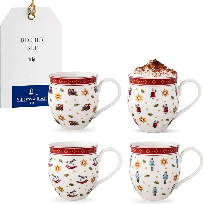 Villeroy & Boch - Toy's Delight Jubiläums-Becher Set 4 Teilig Bunt, Weihnachten, Becher Set für 4 Personen, Kaffeebecher, Kaffeetassen, Weihnachtsmotiv, Weihnachtsgeschirr, Premium Porzellan — Advent und Tisch