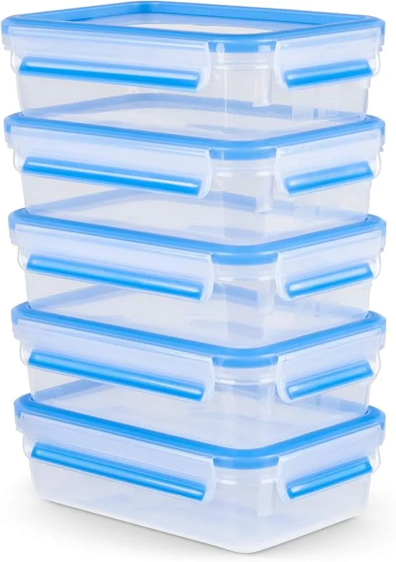Besuche den Emsa-Store EMSA Clip & Close Frischhaltedosen-Set, rechteckig, 5 X 0, 8 L, Aufbewahrungsboxen, 100 Prozent dicht, spülmaschinen-, gefrier-, mikrowellenfest, Transparent, Blau, Made in Germany, N10307 — Wein und Festtafel