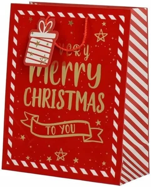 Besuche den DomoDomo-Store DomoDomo Geschenktüte Weihnachten aus Papier, Rot, 26 x 32 x 12 cm — Geschenkverpackung