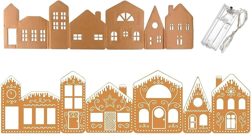 Marke: Byzieir Weihnachtshäuser Aus Pappe Mit Lichterkette 99x25cm DIY Hausbausatz Faltbare Weihnachtshäuser Festtagsdekoration Zur Dekoration Für Bauernhaus Küche Schlafzimmer Wohnzimmer Büro Laden — Weihnachtsdeko