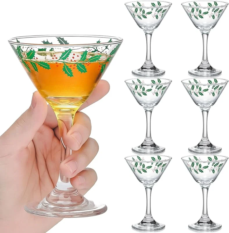 Marke: FoldTier FoldTier Martini-Glas-Set, Weihnachtsgeschirr, Cocktailglas, kreatives Martinis-Trinkgeschirr mit Stechpalmenbeeren, Festival-Thema, Getränkebecher für Feiertage, Partys, 6-teilig — Advent und Tisch
