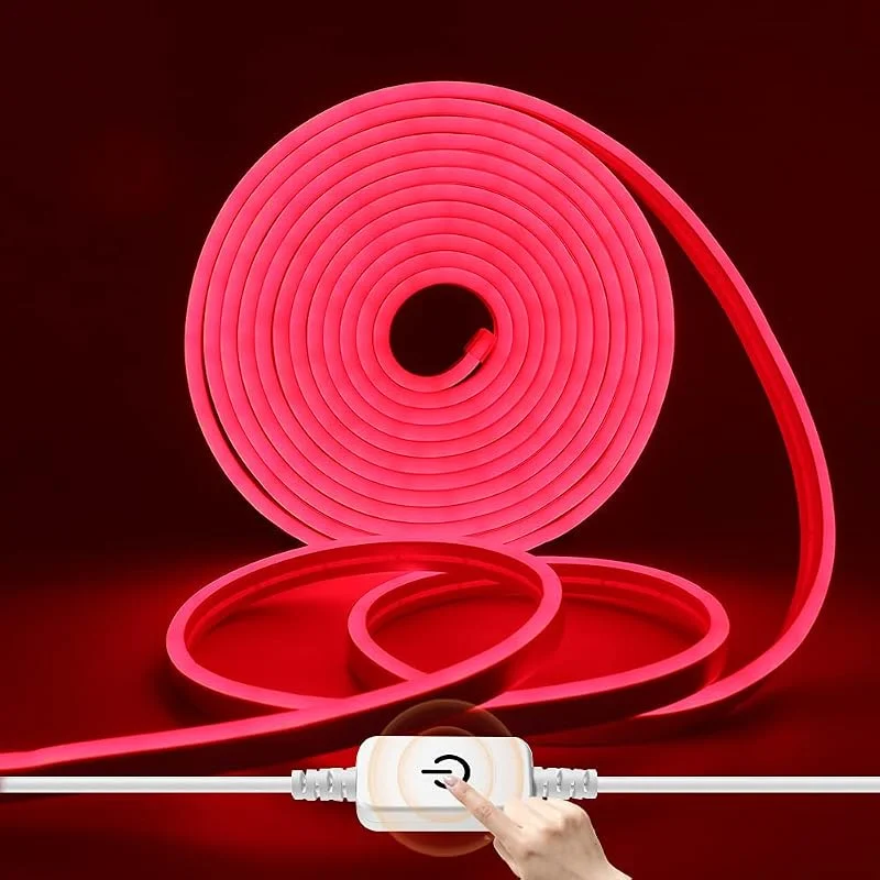 Marke: HEGEHE Dimmbar Neon LED Streifen, 12V 2835 LED Strip Wasserdicht Diffusion Silikon Neon Flex LED Lichtband Schlauch für Innen Aussenbereich Heim Küche DIY Deko (Rot, 5M) — Weihnachtsbeleuchtung