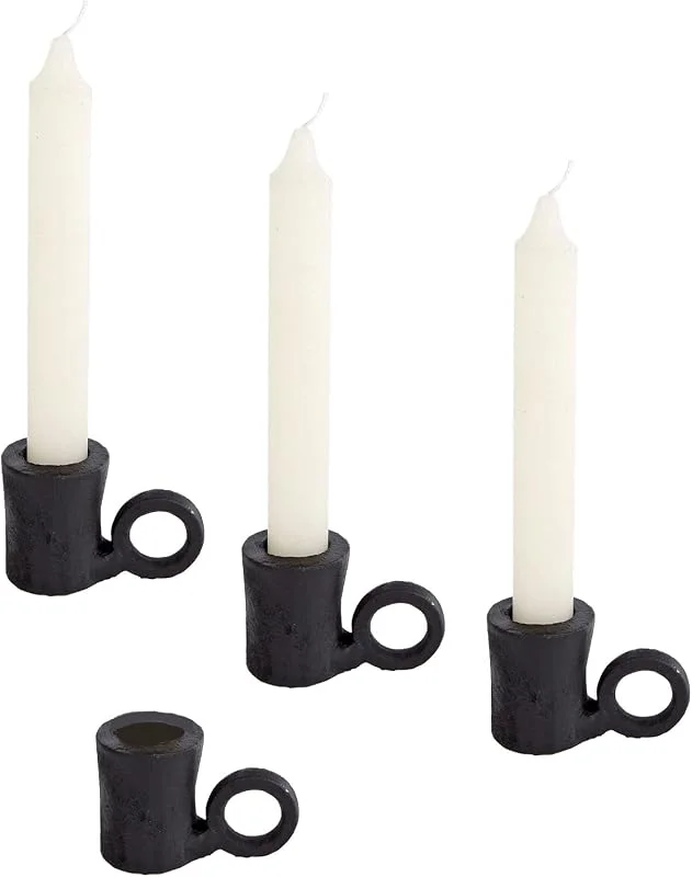Besuche den Spetebo-Store Spetebo Metall Kerzenständer schwarz 4, 5 cm - 4er Set - Kerzen Halter im Retro Design - Tafel Stab Kerzen Halter Ständer Tisch Deko mit Griff — Kerzenlicht Abendessen