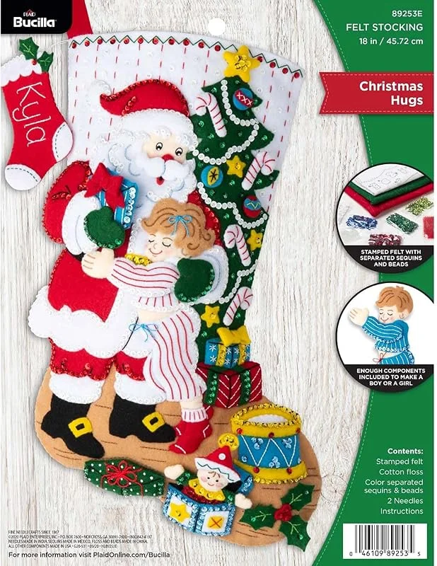 Marke: Bucilla Bucilla Hugs 89253E Weihnachtsstrumpf-Set aus Filz, 45, 7 cm — Weihnachtsdeko