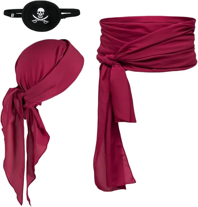 Besuche den Proumhang-Store Proumhang Piraten Kostüm Zubehör Set Piraten Schärpe Gürtel Stirnband Taillengürtel Piratenkapitän Mittelalterliche Große Schärpe Kopftuch Bandanas mit Augenklappe für Halloween Kinder Erwachsene — Weihnachtsmode