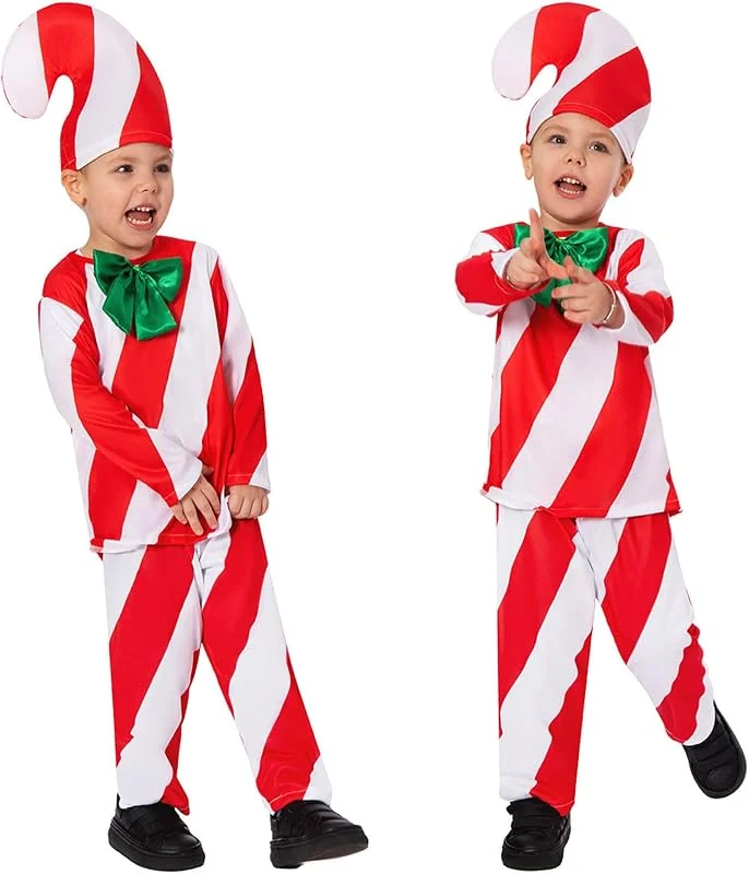 Marke: pvucpot pvucpot Mädween Weihnachtskostüm – Rot, Weiß & Grün, Weiß Gestreift Ganzkörperanzug Zuckerstange, Candy Kostüm Kinder, Festliwee Xmas Party Outfit, Weihnachts Zuckerstangen Kostüm Geschenk — Weihnachtsmode