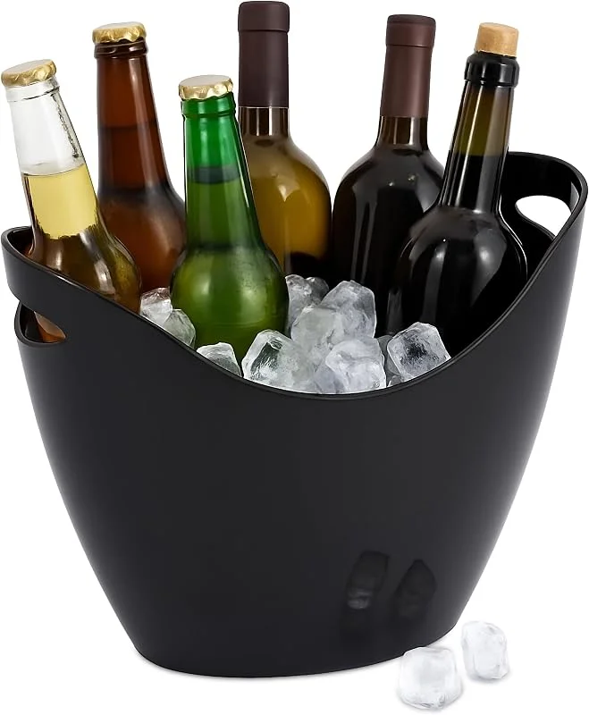 Besuche den Relaxdays-Store Relaxdays Eiseimer, Getränkeschale mit Griffen, 8 l, Flaschenkühler für Sekt, Champagner & Wein, Kunststoff, schwarz — Wein und Festtafel