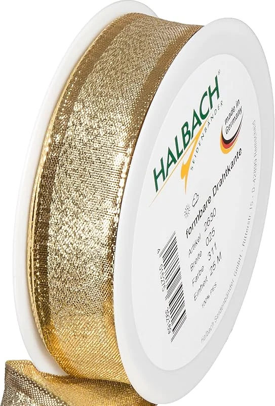 Besuche den Halbach-Store Halbach Geschenkband mit Drahtkante, 25 mm x 25 m, gold — Geschenkverpackung