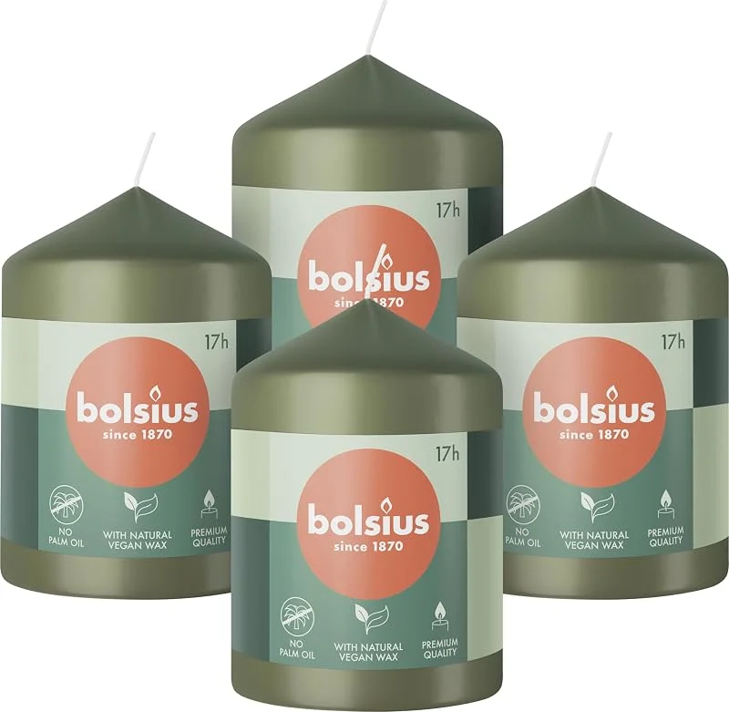 Besuche den bolsius-Store Bolsius Glatte Stumpenkerzen - Grün - 4 Stück - 8 x 6 cm — Advent und Tisch