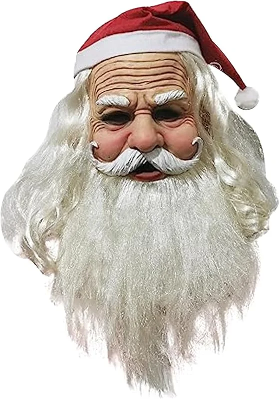 Marke: Veesper Santa Claus Maske mit Hut realistische freie Größe Full Bart Faltenfalten Santa Claus Maske Latex Simulation Weihnachtsmaske für Party Cosplay -Kostüm — Weihnachtsmode