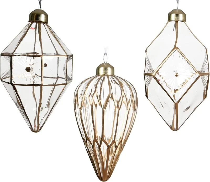 Marke: Kaemingk Christbaumschmuck Glas 12cm - Diamanten & Zapfen zum Aufhängen - 12er Set - Christbaumanhänger für Weihnachten - Weihnachtsbaumschmuck & Weihnachtsbaum Anhänger - Ornamente Klar Transparent Gold — Weihnachtsdeko