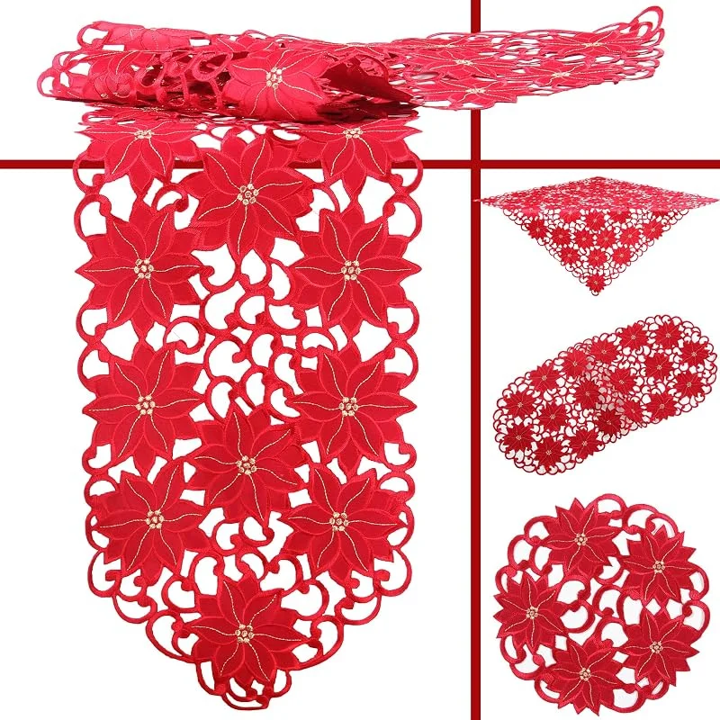 Besuche den Quinnyshop-Store Weihnachtsstern Poinsettie Winter Stickerei Tischdecke Tischläufer ca. 40 x 90 cm Oval Polyester, Rot — Küche & Haushalt