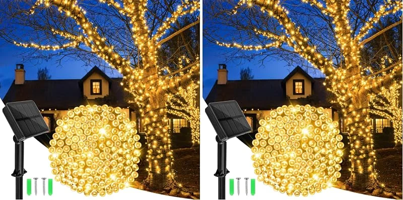 Besuche den Dalugo-Store Dalugo Lichterkette Außen Solar, 12M 120 LED Warmweiß Solarlichterkette Außen Wetterfest 8 Modi Outdoor Lichterkette Solar für Garten, Hof, Terrasse, Hochzeit Dekorationen (Packung mit 2) — Weihnachtsbeleuchtung