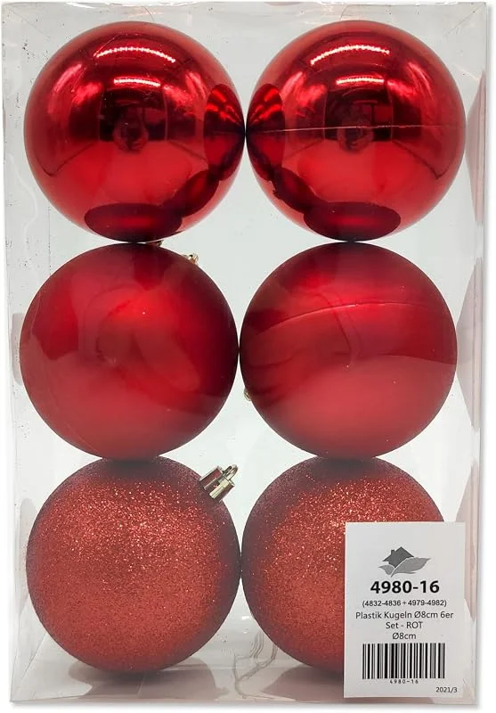 Besuche den DARO DEKO-Store Kunststoff Weihnachtskugel Ø 8cm matt Hochglanz Glitzer Deko Kugel Christbaumschmuck rot 1 Set - 6 Stück — Weihnachtsdeko