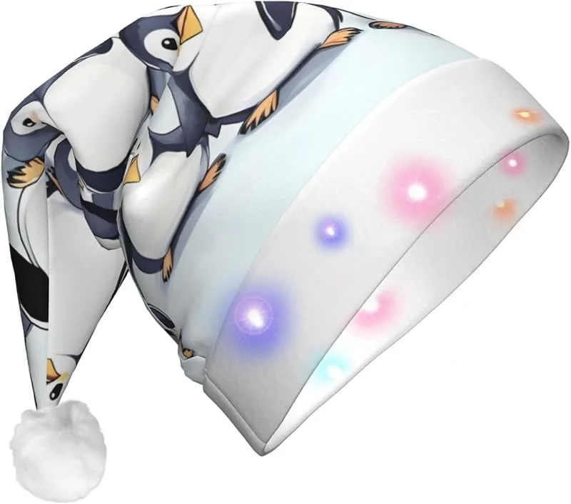 Marke: OdDdot OdDdot Viele niedliche Baby-Pinguin-Skizzenaufdruck, Weihnachtsmütze, Weihnachtsmannmütze, Weihnachtsmütze für Unisex-Erwachsene, passend für Neujahr, festliche Feiertagsparty — Weihnachtsmode