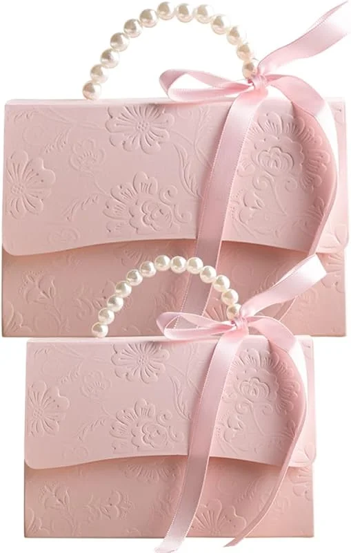 Besuche den Holibanna-Store Weihnachten Feier 2 Stück Geschenkboxen aus Papier mit Perlenkette Rosa — Geschenkverpackung