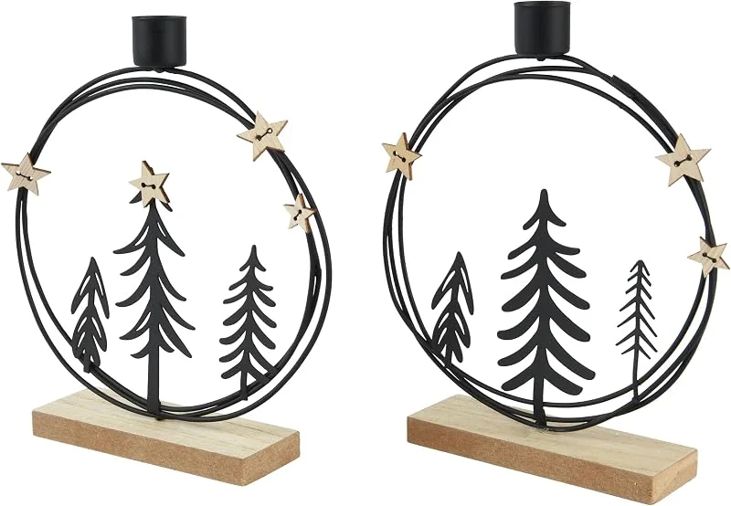 Marke: Kaemingk Kaemingk Kerzenhalter Metall 20cm - Kerzenständer mit Waldmotiv - 1 Stück Sortiert - Deko Aufsteller Kerzen Halter - Weihnachtsdeko Winterdeko Schwarz — Advent und Tisch