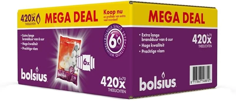 Besuche den bolsius-Store Bolsius - Großpackung Teelichter - 420 Stück - Teelichter - Weiß - 6 Brennstunden - Sauberes Abbrennen - Unparfümierte - Natürliches Pflanzenwachts - Ohne Palmöl — Advent und Tisch