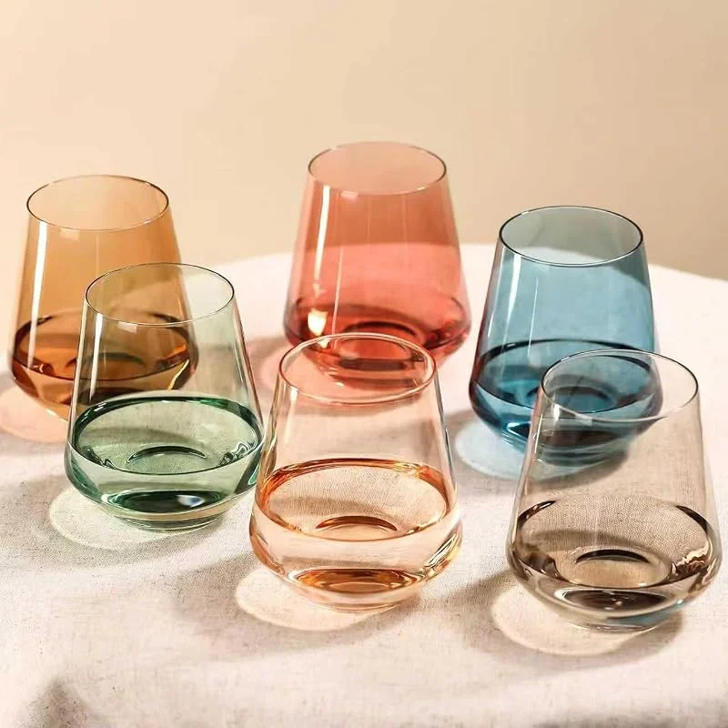 Marke: comfit comfit Farbige Weingläser ohne Stiel, 170 - 482 ml, mundgeblasene Kristallgläser ohne Stiel, mehrfarbige Gläser für Liebhaber, Hochzeit, Geburtstag, Muttertag, Einweihungsgeschenk für Frauen — Wein und Festtafel