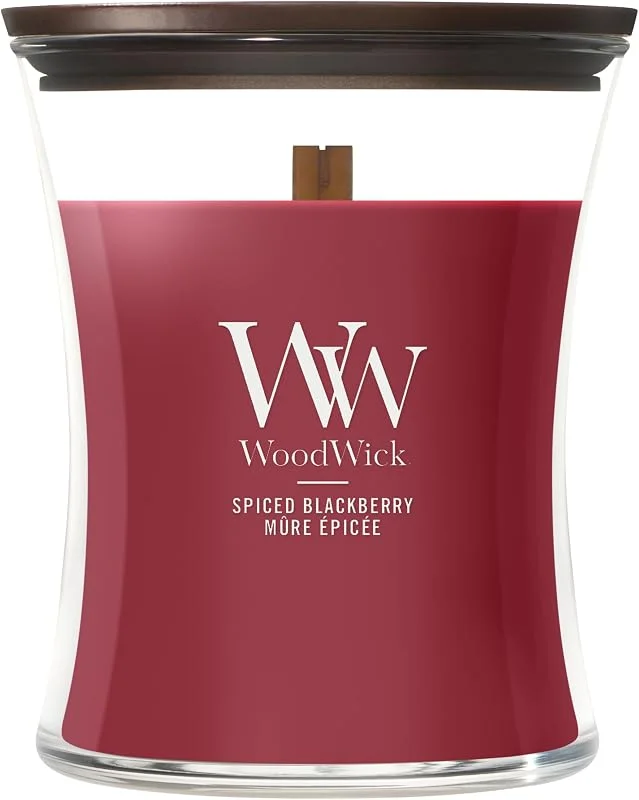 Besuche den WoodWick-Store WoodWick Mittlere Sanduhr-Duftkerze, Spiced Blackberry, mit knisterndem Docht, Bis zu 60 Stunden Brenndauer — Kerzenlicht Abendessen