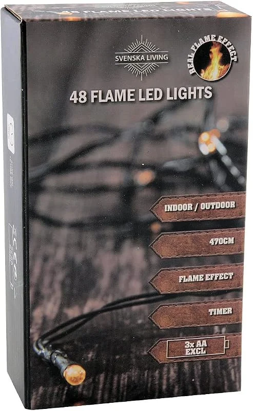 Marke: HiT LED Lichterkette Batterie Timer Flammeneffekt Flamme warmweiß für innen und außen (48er für außen) — Weihnachtsbeleuchtung