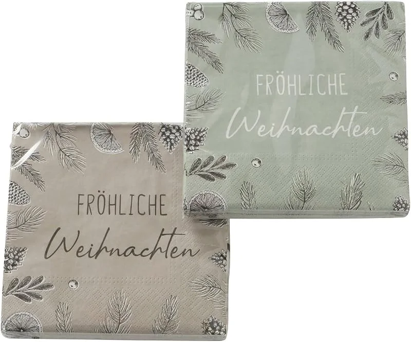 Marke: in due 2 x 20 Servietten Weihnachten Weihnachtsservietten Pinus 'Fröhliche Weihnachten' - 33 x 33 cm — Advent und Tisch