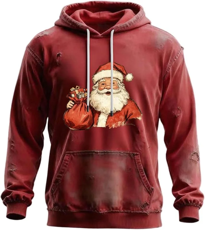 Besuche den Mfhmom-Store Lustiger Weihnachtspullover Unisex Retro Weihnachtsmann & Baum Hoodie Vintage Used-Look Weihnachtspulli Sweatshirt Damen Herren Langarm Kapuzenpullover mit Weihnachtsmotiv Xmas Jumper — Weihnachtsmode