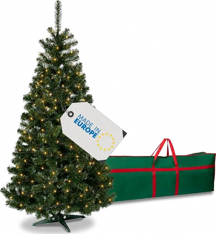 Besuche den MAROW-Store MAROW® Künstlicher Weihnachtsbaum 180 cm mit Beleuchtung – naturgetreuer Tannenbaum künstlich mit LED-Lichterkette & Aufbewahrungstasche, dichte Zweige, kein Nadeln, einfacher Aufbau — Weihnachtsbeleuchtung