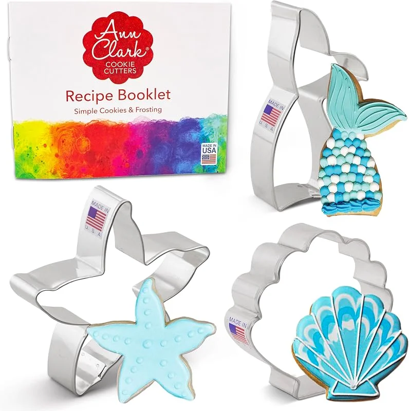 Besuche den Ann Clark Cookie Cutters-Store Ausstechformen von Ann Clark USA - Meerjungfrau Keksausstecher - 3-Teiliges Set - Meerjungfrauenflosse, Seestern, Muschel — Weihnachtskueche