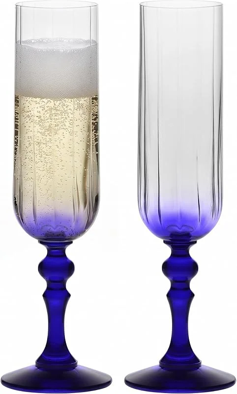 Besuche den Krosno-Store KROSNO Champagner Gläser 2er Set, 220 ml, Kobaltblauer Stiel, Bubble — Wein und Festtafel