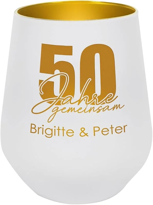 Besuche den Herz & Heim-Store Herz & Heim® Windlicht zur Hochzeit mit Gravur der Namen und Datum - Ideal als Tischdekoration (Goldene Hochzeit) — Kerzenlicht Abendessen