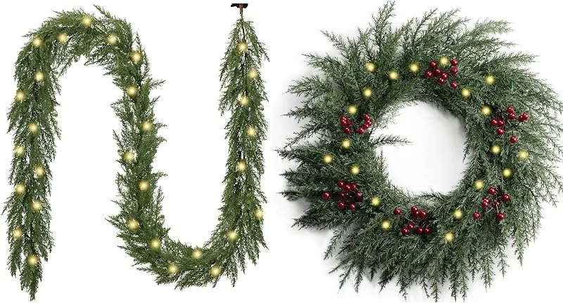 Besuche den Valery Madelyn-Store Valery Madelyn 2pcs Weihnachtsgirlande grün mit LED Timer Beleuchtet Tannengirlande, künstliche Weihnachtskranz Weihnachtsdeko für Kamin Treppen Tischdeko Tür
