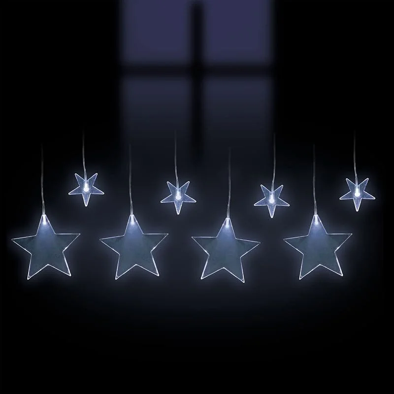 Besuche den Mojawo-Store Lichtervorhang Sterne Lichterkette Weihnachten Beleuchtung 8 LEDs Batterie kaltweiß Timer Funktion — Weihnachtsdeko